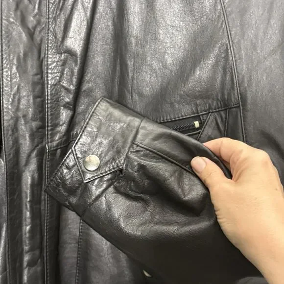 Clipper Mist By London Fog Black Leather Men’s Bomber Jacket Size M Aviator 90’s - Picture 5 of 10